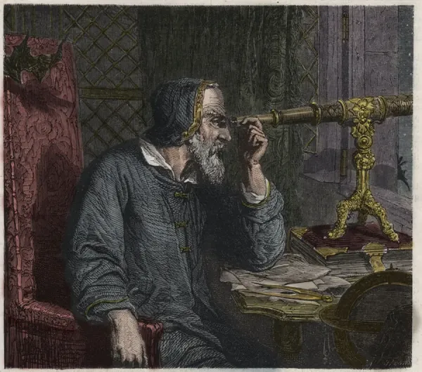 Galileo Galilei with Telescope Print, 1864 Art Prints