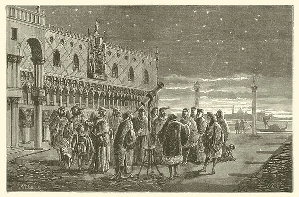 Galileo shows the satellites of Jupiter to the Senators of Venice (engraving)