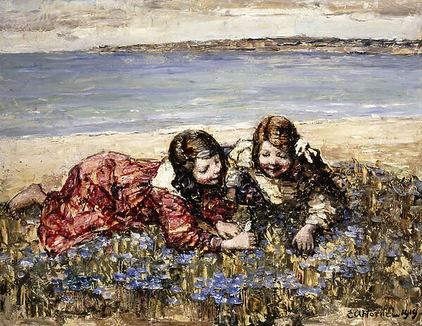 Gathering Flowers by the Seashore, 1919 (oil on panel)