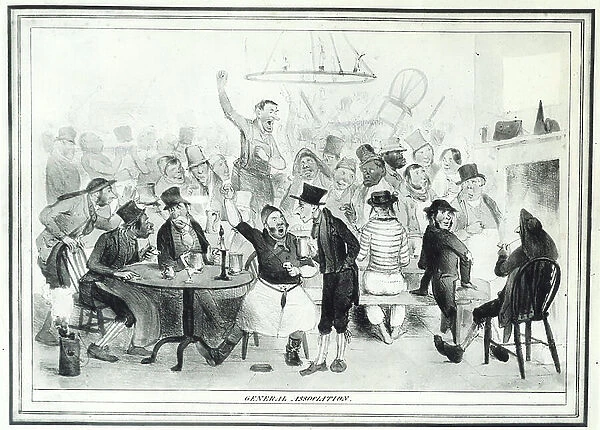 General Association': A trade union meeting represented in an unsympathetic manner in Thomas Maclean's caricatures published London, 1830s