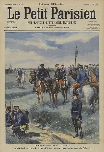 General Henri de Lacroix and other French officers attending the German Armys manoeuvres at Doberitz (colour litho)