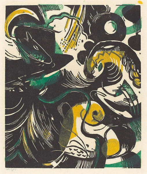 Genesis II (Schopfungsgeschichte II), 1914 (woodcut in yellow, black, and green)