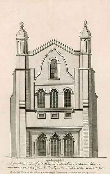 A geometrical view of St Stephens Chapel as it appeared before the alterations in 1806 etc (engraving)