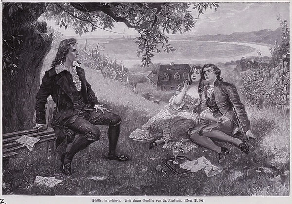 German poet Friedrich Schiller with his fellow poet Christian Gottfried Koerner and his wife Minna in Loschwitz, Saxony, 1785 (engraving)