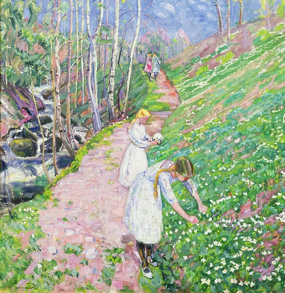 Girls picking wood anemone, 1912-13 (oil on canvas)