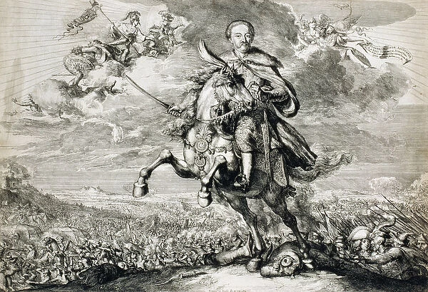 Glorification of John Sobieski III (1629-96) at the battle of Chocim, 1674 (engraving)