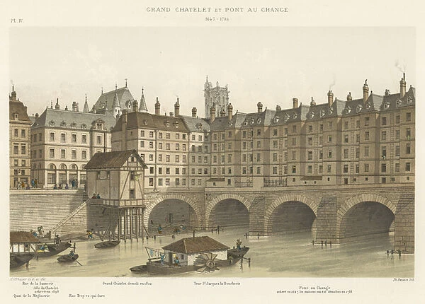 Grand Chatelet et Pont au Change, 1647-1788 (colour litho)