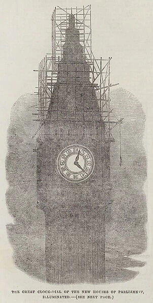 The Great Clock-Dial of the New Houses of Parliament, illuminated (engraving)