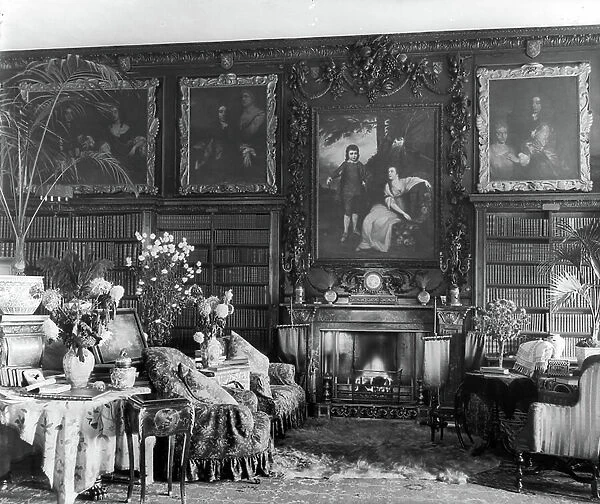 The Great Drawing Room, Cassiobury Park, Hertfordshire, from England's Lost Houses by Giles Worsley (1961-2006) published 2002 (b / w photo)