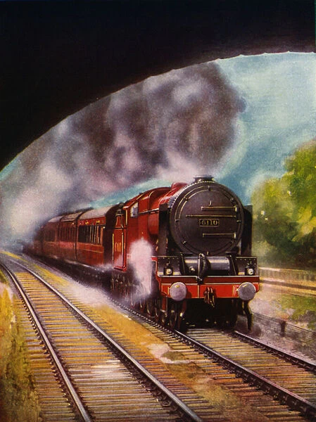 Grenadier Guardsman, Royal Scot class 4-6-0 steam locomotive of the London, Midland and Scottish Railway, hauling a passenger express train from London Euston to Manchester (colour litho)