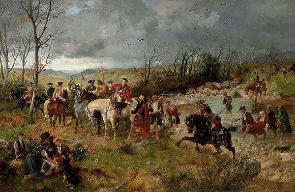 Halt of Prince Charles Edward on the Banks of the Nairne, 1878 (oil on canvas)