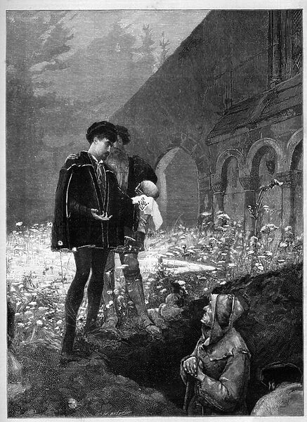 Hamlet in the cemetery after William Shakespeare's eponym play (1564-1616)