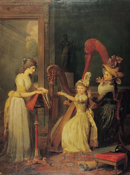 Harp lesson given by Madame de Genlis to Mademoiselle d Orleans with Mademoiselle