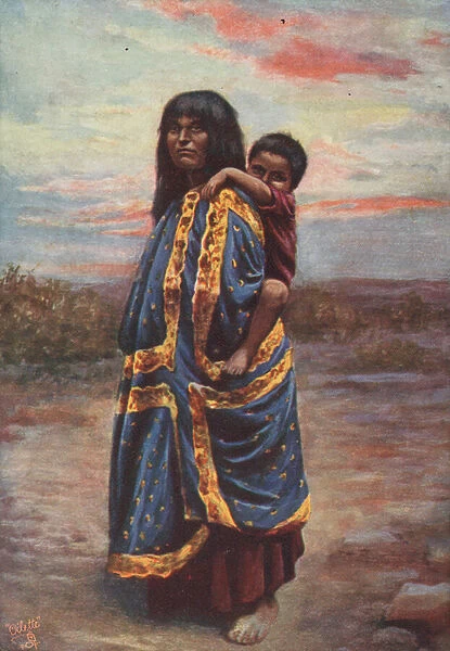 A Havasupai Indian squaw and papoose (colour litho)