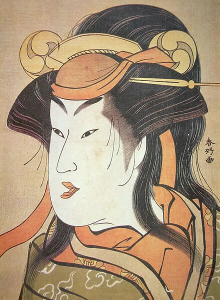 Head of Japanese male actor in female role, c. 1787-88 (woodblock print)