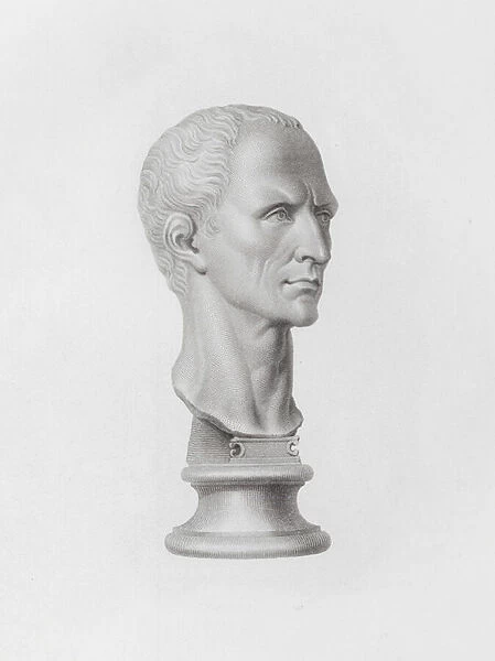 Head of Julius Caesar, ancient Roman marble sculpture (engraving)