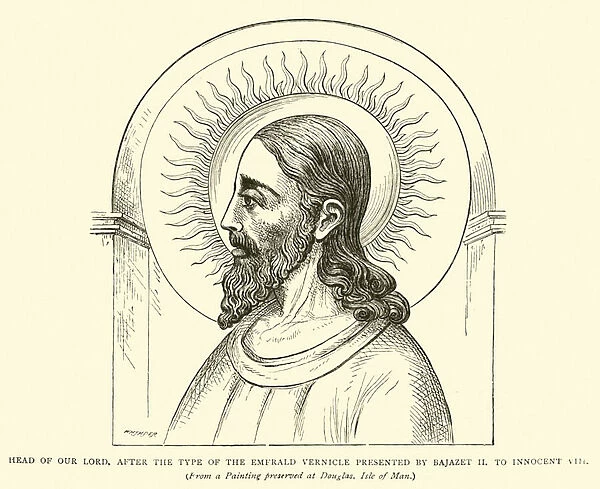 Head of Our Lord, after the type of the Emerald Vernicle presented by Bajazet II to Innocent VIII (engraving)