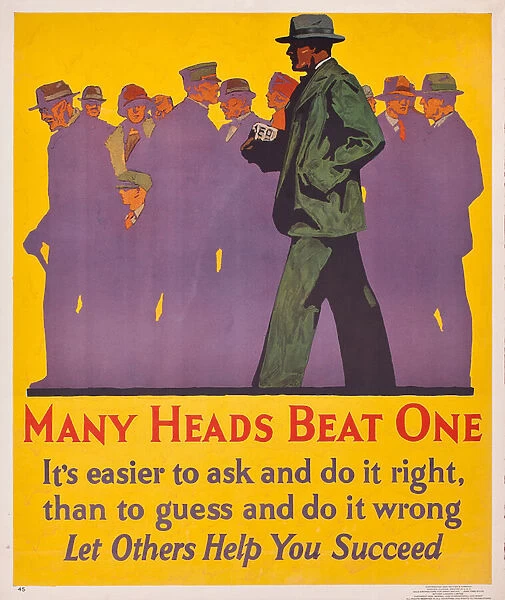 Many Heads Beat One; a 1929 work incentive poster, 1929 (colour lithograph)