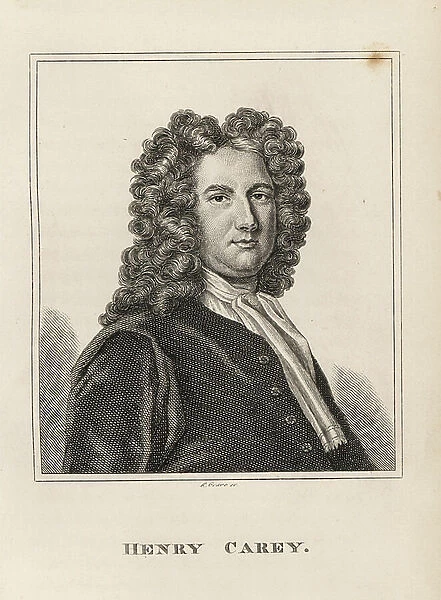 Henry Carey, illegimate son of George Saville, Marquis of Halifax, writer and composer. Engraving by R. Grave from James Caulfield's Portraits, Memoirs and Characters of Remarkable Persons, London, 1819