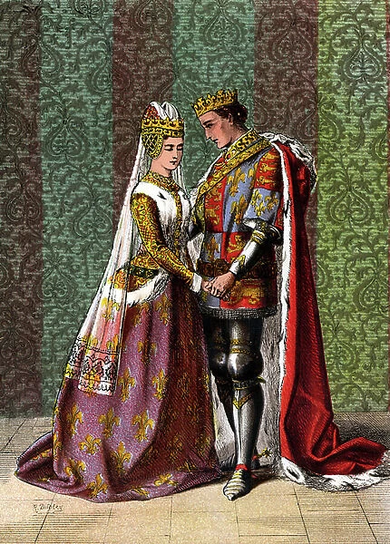 Henry V, King of England, courting Katherine of Valois, scene from Henry V by William Shakespeare (chromolithograph)