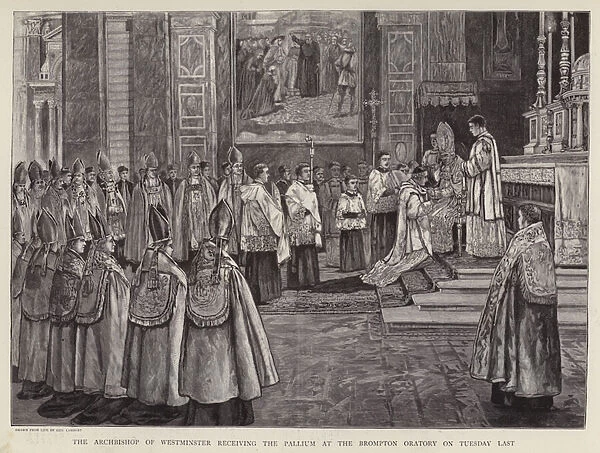 Herbert Vaughan, Archbishop of Westminster, receiving the Pallium at the Brompton Oratory, London, 16 August 1892 (litho)