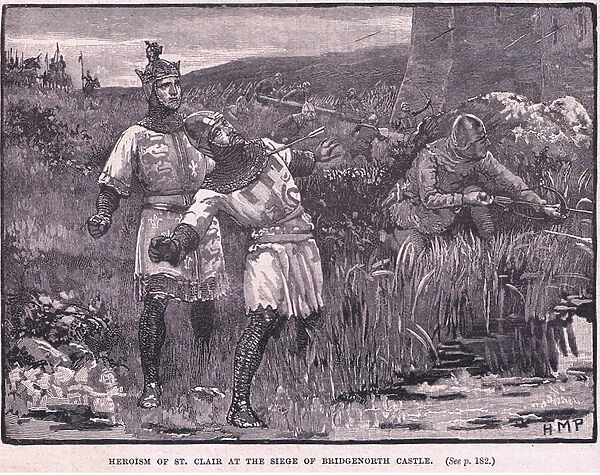 Heroism of St Clair at the siege of Bridgnorth Castle AD 1154 (litho)
