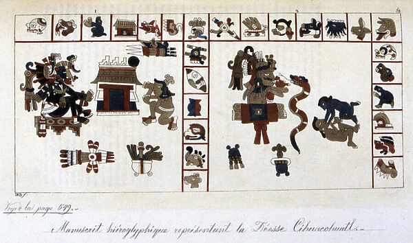 Hieroglyphic manuscript depicting the goddess Cihuacohuatl - in 'The Old and Modern Costume'by Jules Ferrario, 1819 - 1820