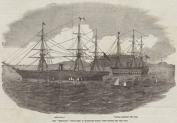 The 'Himalaya'Steam-Ship in Plymouth Sound, with Troops for the War (engraving)