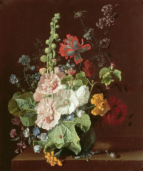 Hollyhocks and Other Flowers in a Vase, 1702-20 (oil on canvas)