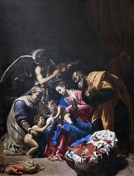 Holy family with saint Elizabeth, saint John the Baptist and an angel, 17th century (painting)