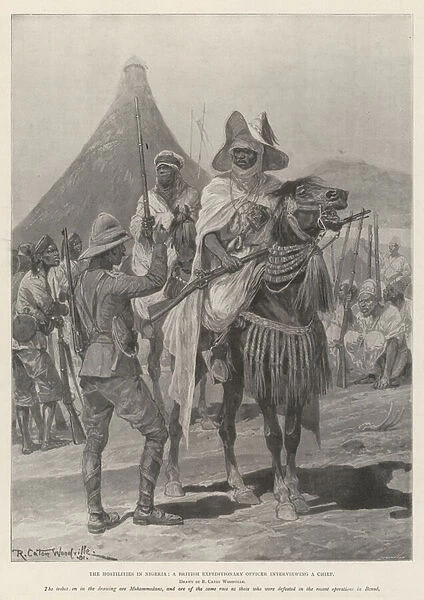 The Hostilities in Nigeria, a British Expeditionary Officer interviewing a Chief (litho)