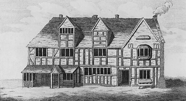 The House in Stratford-upon-Avon in which Shakespeare was Born (engraving) (b&w photo)
