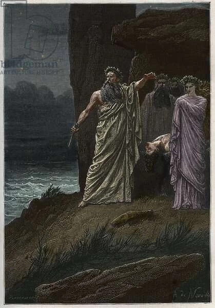 Human sacrifice by the druid after Alphonse de Neuville - Druids offering human