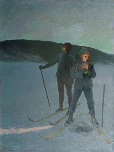 Ice Fishing with Skiing, Evening, 1893 (oil on canvas)