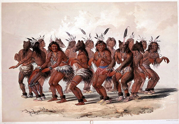 Indian Bear Dance - Lithography by Georges Catlin, 1844, B.N
