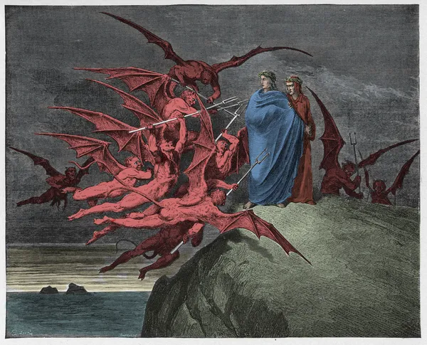 Dante e Virgílio no Inferno, ilustração da Divina Comédia, 1861