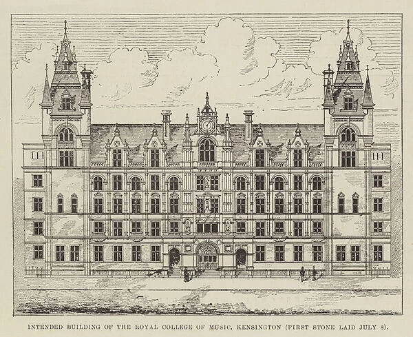 Intended Building of the Royal College of Music, Kensington (First Stone laid 8 July) (engraving)