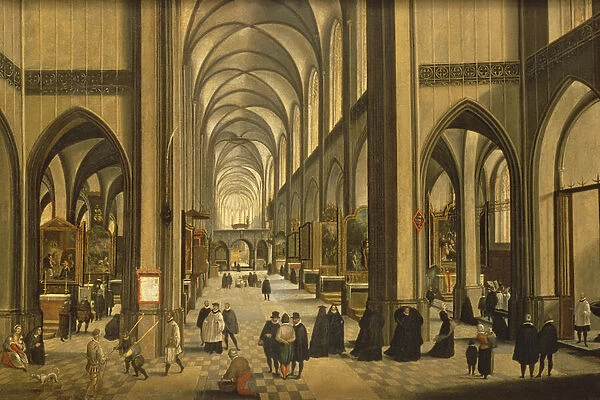 Interior of Antwerp cathedral with the Seven Sacraments, 1590 (oil on canvas)