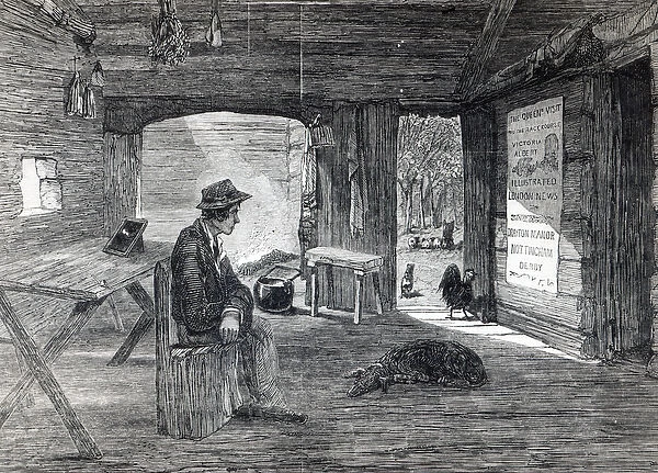 Interior of a settlers hut in Australia, from The Illustrated London News