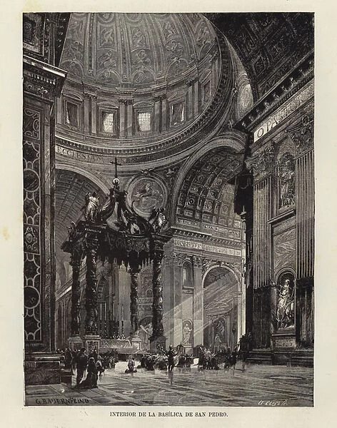 Interior of St Peters Basilica (engraving)