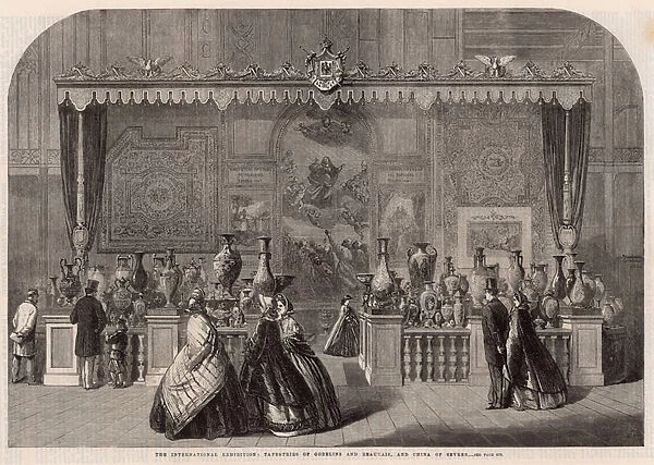 The International Exhibition; Tapestries of Gobelins and Beauvais and China of Sevres (engraving)