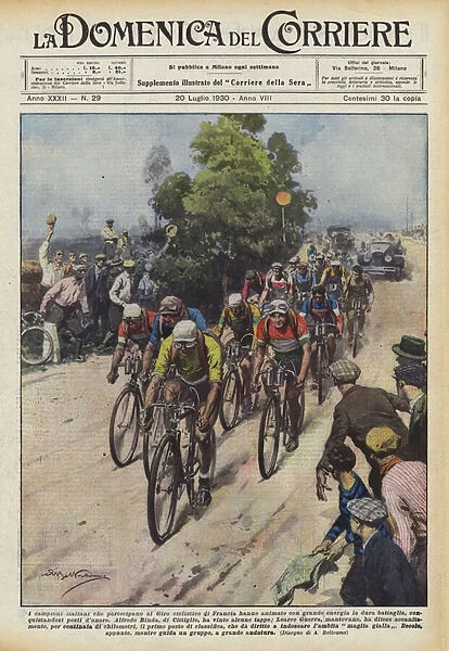 The Italian champions participating in the Cycling Tour of France have animated with great energy... (colour litho)