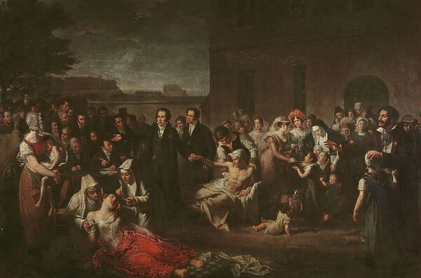 Jean-Louis Alibert treating typhoid patients at the Hopital Saint-Louis (oil on canvas)