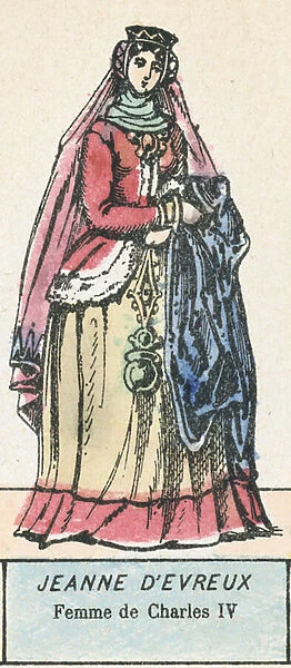 Jeanne d Evreux, Femme de Charles IV (coloured engraving)