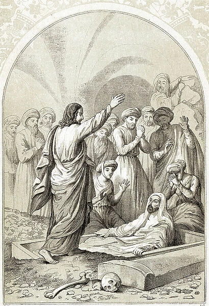 Jesus raising Lazarus from the tomb, 1880 (engraving)