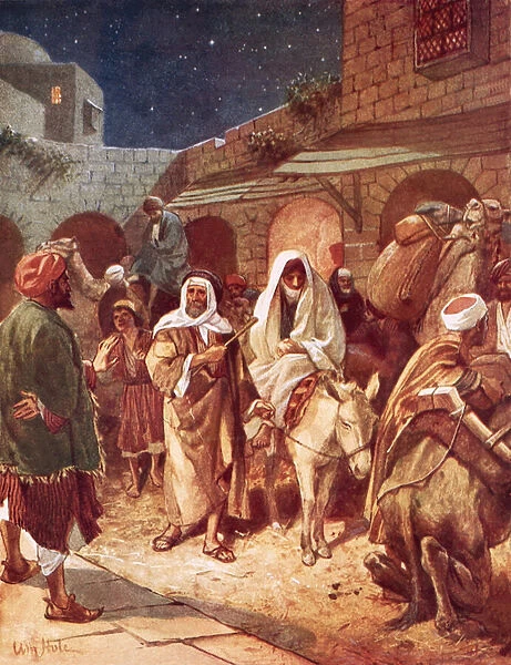 Joseph and Mary arrive at Bethlehem, but find there is no room for them at the inn