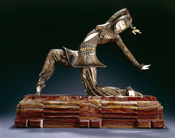 Kamorna, (gilt, cold-painted bronze, ivory, red marble)