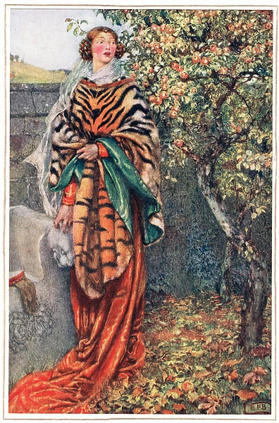 At which the King had gazed upon her blankly and gone by, illustration from Idylls of the King by Alfred Tennyson (1809-92), published by Hodder & Stoughton, 1910 (colour litho)