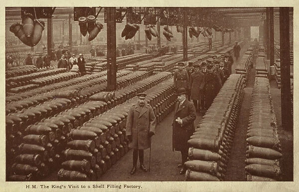 King George V visits a shell filling factory (b  /  w photo)