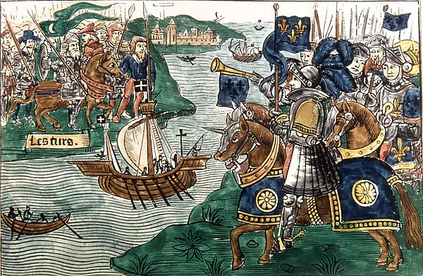 King Louis IX (1214-70) and the Crusaders arriving at Carthage in 1270 (vellum)